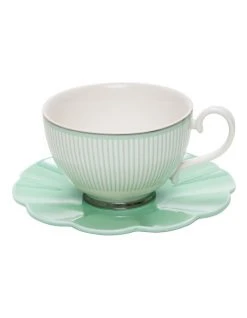 Budget 🎁 Salt&Pepper 230ml Eclectic Tea Cup And Saucer Set Green ⭐