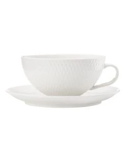 Hot Sale ✔️ Maxwell & Williams White Basics Diamonds 300ml Low Tea Cup & Saucer 😍