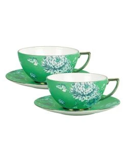Cheap 🤩 Wedgwood Jasper Conran Teacup & Saucer Set of 2 Green 💯