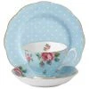 Cheap ⌛ Royal Albert Polka Teacup Saucer & Plate Set Blue 👏
