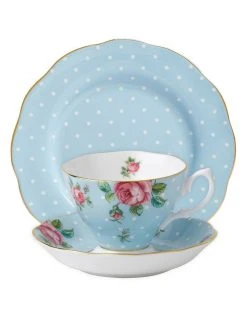Cheap ⌛ Royal Albert Polka Teacup Saucer & Plate Set Blue 👏