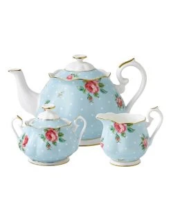 Cheap 🔥 Royal Albert Polka Teapot Sugar & Creamer Set Blue ❤️