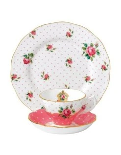 Hot Sale 🎉 Royal Albert Cheeky Pink Teacup Saucer & Plate White 🎉