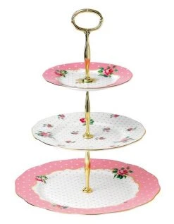 Budget ⭐ Royal Albert Cheeky Pink 3 Tier Cake Stand White ⭐