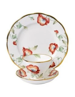 Best Sale ✔️ Royal Albert Poppy 1970 Teacup Saucer & Plate White 🛒