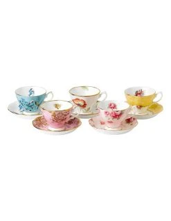 Cheap 😍 Royal Albert 100 Years Teacups & Saucers 1950 90S Set of 5 🎉
