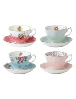 Best Sale 🎁 Royal Albert Vintage Mix Teacups & Saucers Set of 4 ❤️