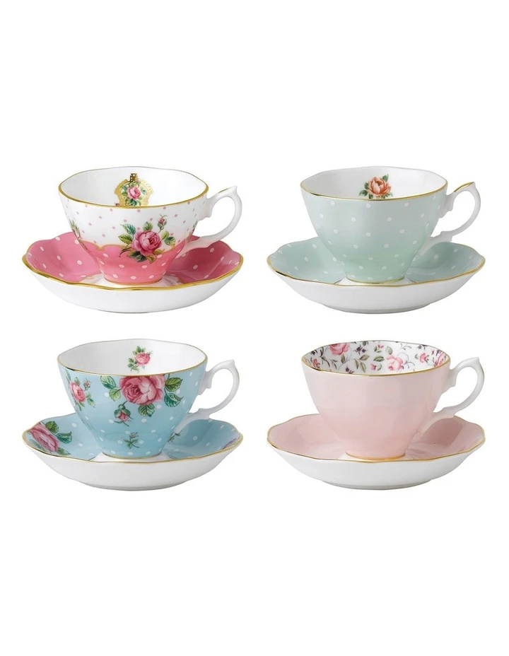 Best Sale 🎁 Royal Albert Vintage Mix Teacups & Saucers Set of 4 ❤️ 1 Best Sale 🎁 Royal Albert Vintage Mix Teacups & Saucers Set of 4 ❤️
