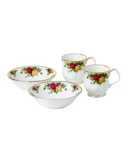 Promo ❤️ Royal Albert Old Country Roses Mug & Bowl Set of 4 White ⭐