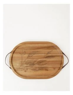 Flash Sale ✨ Australian House & Garden Acacia Gum Leaf Serving Tray With Leather Handles 40x27.5cm 🛒