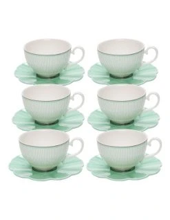 Budget ⌛ Salt&Pepper ECLECTIC 230ml 6pc Tea Cup and Saucer Set Green ⭐