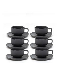 Best Sale ✨ Salt&Pepper Hue Tea Cup and Saucer Set 200ml/15.5cm - Black - Set of 6 ⌛ -Savor Home Store 781937290 2 720x928