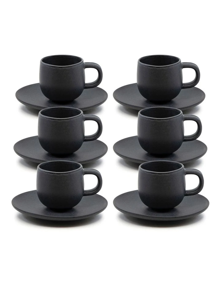 Outlet 👏 Salt&Pepper Hue Espresso Cup and Saucer Set 85ml/12cm - Black - Set of 6 😍 2 Outlet 👏 Salt&Pepper Hue Espresso Cup and Saucer Set 85ml/12cm - Black - Set of 6 😍 - Image 2