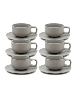 Brand new 🌟 Salt&Pepper Hue Tea Cup and Saucer Set 200ml/15.5cm - Grey - Set of 6 🤩