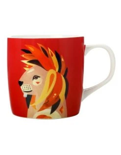Promo 👏 Maxwell & Williams Pete Cromer Wildlife 375ml Lion Mug Gift Boxed Red ✔️