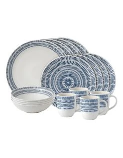 Buy 😍 Royal Doulton Ellen DeGeneres Chevron 16pc Dining Set Dark Blue ✔️