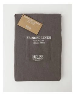 Discount 🎁 Australian House & Garden Fringed Linen Tablecloth Dark Stone 💯