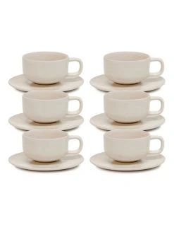 Best Pirce ✨ Salt&Pepper HUE Tea Cup and Saucer Set - 200ml/15.5cm - Stone - Set of 6 🎁