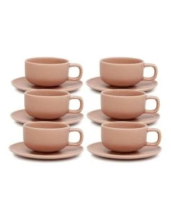 Promo 😉 Salt&Pepper Hue Tea Cup & Saucer - 200ml - Blush - Set of 6 🎁