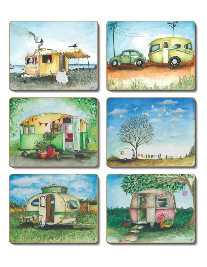 Cheap ✔️ Cinnamon Vintage Caravan set of 6 Placemats 🎁 1 Cheap ✔️ Cinnamon Vintage Caravan set of 6 Placemats 🎁