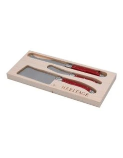 Promo ❤️ Heritage Laguiole Sophistique 3 Pce Cheese Knife Set - Red 😉