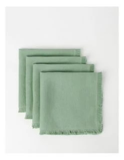 Buy 👏 Australian House & Garden Fringed Linen Napkin Set of 4 - Eucalyptus 👍