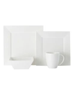 Best Sale 🤩 Casa Domani Casual White Evolve Square Dinner Set 16pc Gift Boxed ✨
