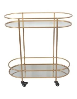 Deals ❤️ Vue Terrace Oval Bar Cart Mirror Tiers Gold ✨