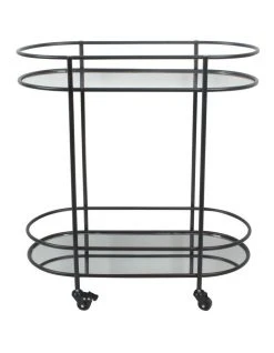 Cheap 🌟 Vue Terrace Oval Bar Cart Mirror Tiers In Black 🧨
