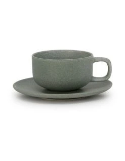 New โค๏ธ Salt&Pepper Hue Tea Cup & Saucer - 200ml - Leaf โค๏ธ
