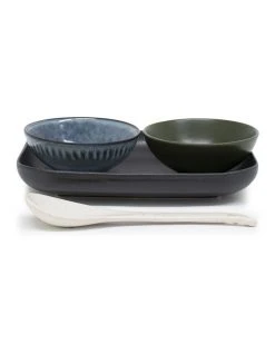 Coupon 👍 Salt&Pepper Osaka 4 Piece Set 20cm Dish 2x10cm Bowl And Spoon - Black 🔔