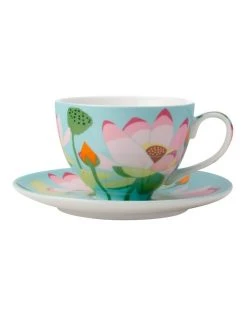 Best deal ❤️ Maxwell & Williams Royal Botanic Gardens Lotus Cup & Saucer 240ML Mint Gift Boxed 🤩