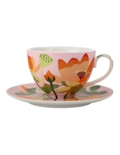 Wholesale 🌟 Maxwell & Williams Royal Botanic Gardens Lotus Cup & Saucer 240ML Pink Gift Boxed 🎉