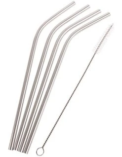 Brand new ✔️ Appetito Stainless Steel Bent Drinking Straws Set 4 with Brush 🧨
