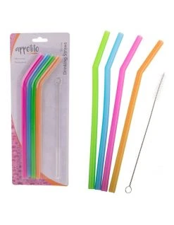 Hot Sale 🎁 Appetito Silicone Bent Drinking Straws Set Of 4 With Brush ✨ -Savor Home Store 851824360 2 720x928