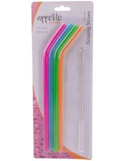 Hot Sale 🎁 Appetito Silicone Bent Drinking Straws Set Of 4 With Brush ✨ -Savor Home Store 851824360 3 720x928
