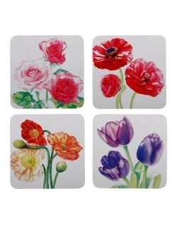 Outlet ⭐ Maxwell & Williams KC Floriade Cork Back Coaster 10.5cm Set Of 4 Assorted Boxed ✨