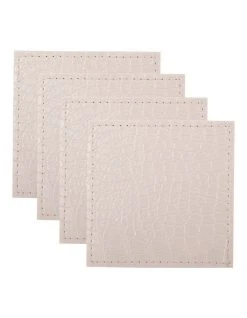Best Sale 🔔 Maxwell & Williams Table Accents Leather Look Alligator Coaster Set of 4 In White ✨