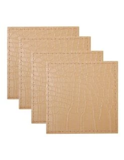 Outlet ๐ Maxwell & Williams Table Accents Leather Look Alligator Coaster Set Of 4 Tan ๐ฏ